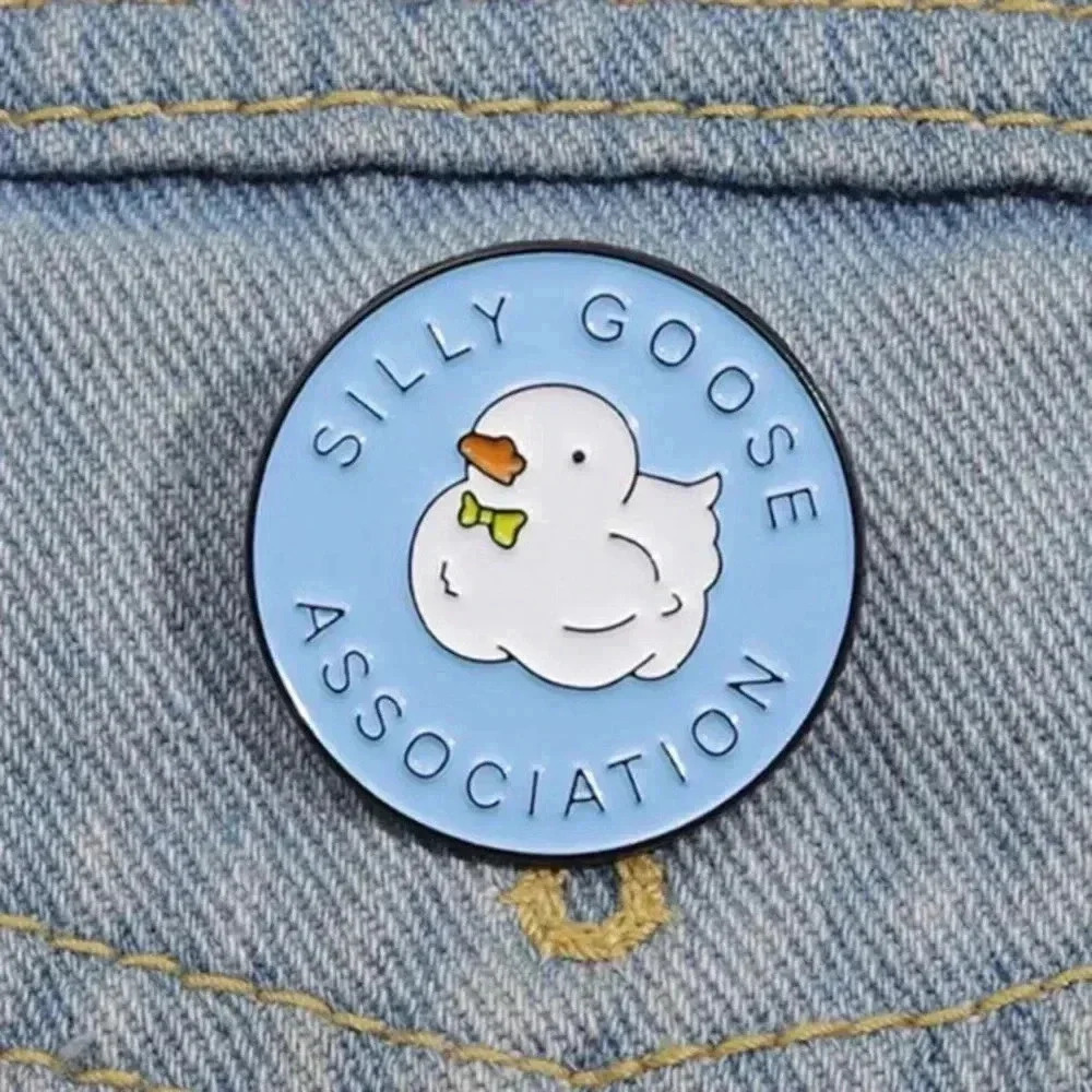 Blue with white goose silly enamel brooch pin denim bag backpack flare clothing